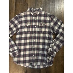 Factory Effex Honda Men's Large Button Up Flannel Shirt Blue White Plaid